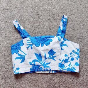 C by One Women's Floral Crop Top Blue White Size XS NEW Bohemian Cottagecore